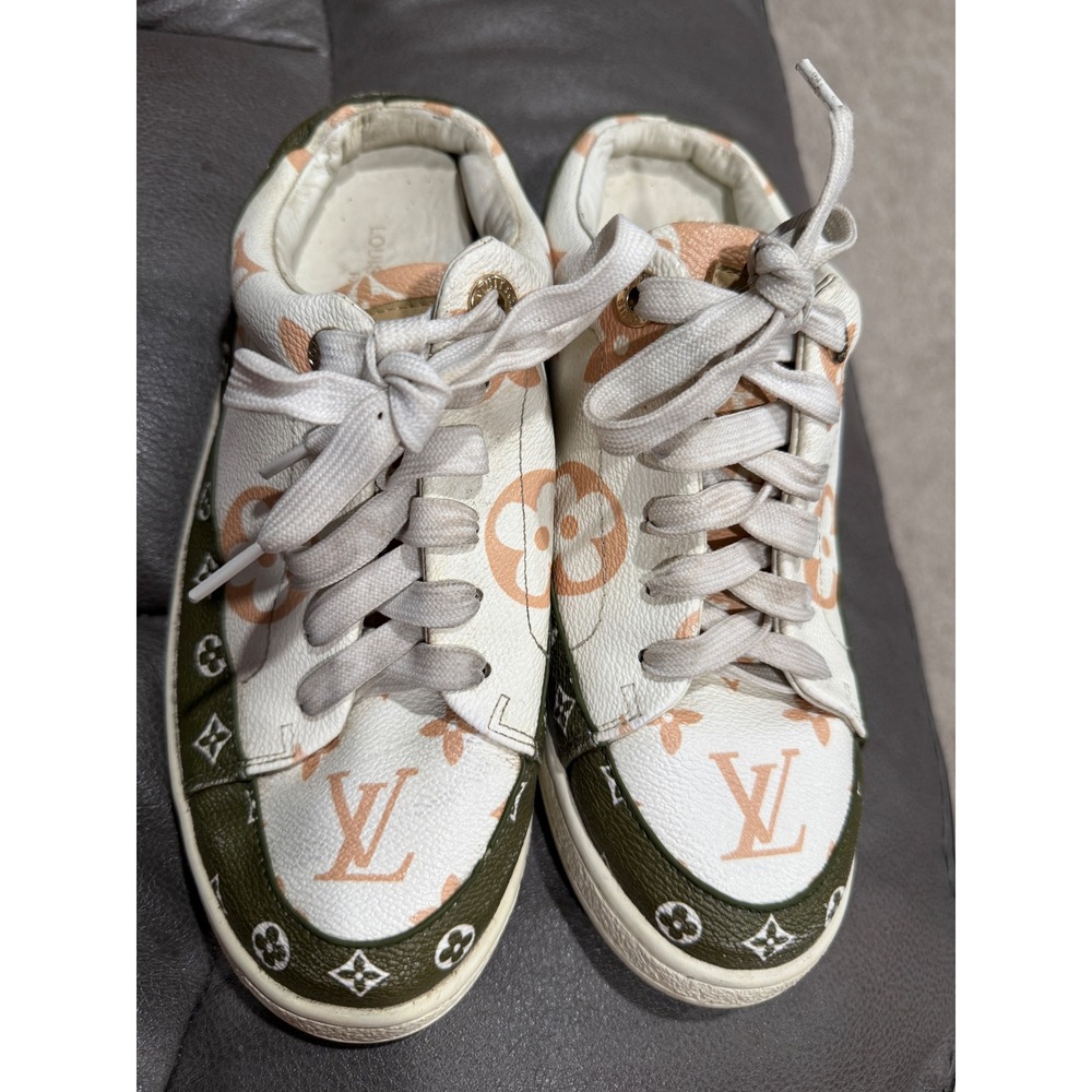 Louis Vuitton Frontrow Giant Monogram Sneakers White Olive Green CT0138 Size 40